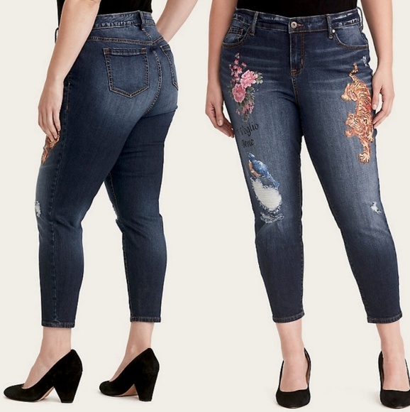 torrid Denim - Torrid Girlfriend Distressed Painted Jeans Sz 30